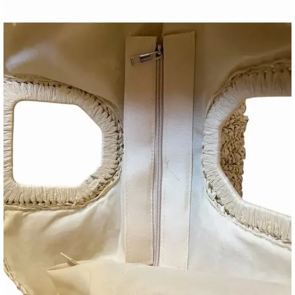 Ramla Bohemian Tan Woven Straw Half Moon Hobo Bag New Handmade Zip Closure - Picture 14 of 16